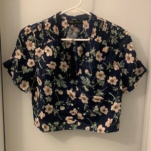 honey punch top medium navy blue multicolor floral cropped blouse new tags